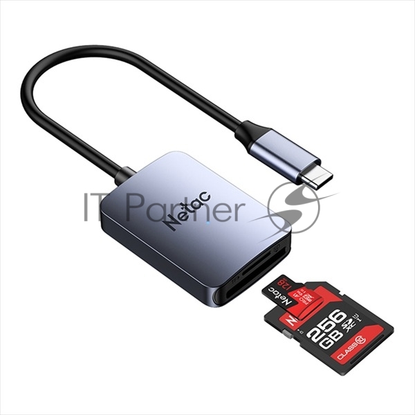 Кард-ридер Netac Flash WK12/серый/SD/SDHC/SDXC/microSD/microSDHC/microSDXC/USB 3.0 Type-C/пластик