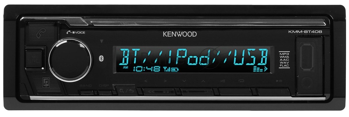Автомагнитола Kenwood KMM-BT408, 1 DIN, Bluetooth, USB Type-A, AUX, съёмная панель