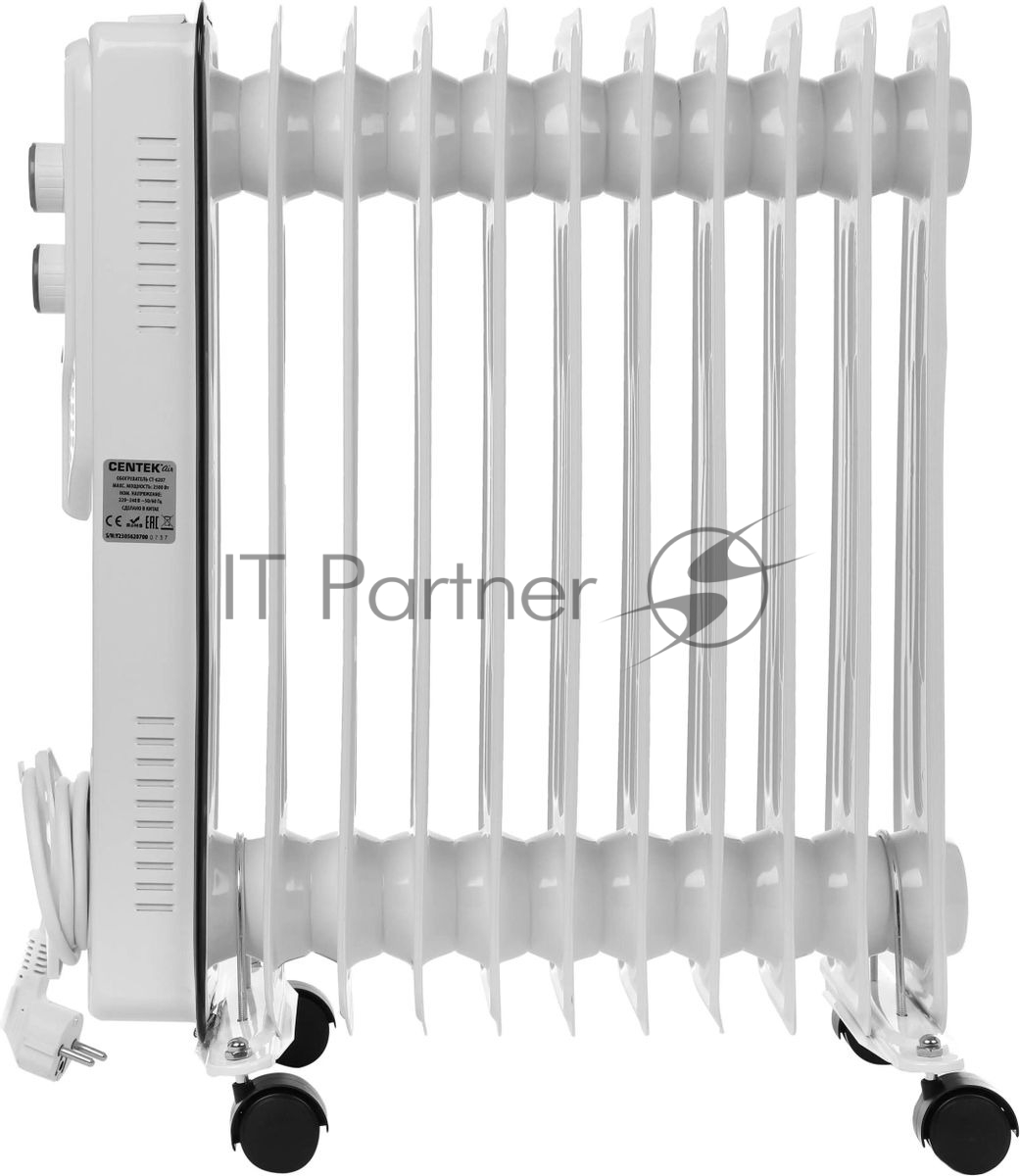 Масляный обогреватель Centek CT-6207 (11 секций) белый, 1000/1750/2500 Вт, 25 м2, 3 режима, термостат