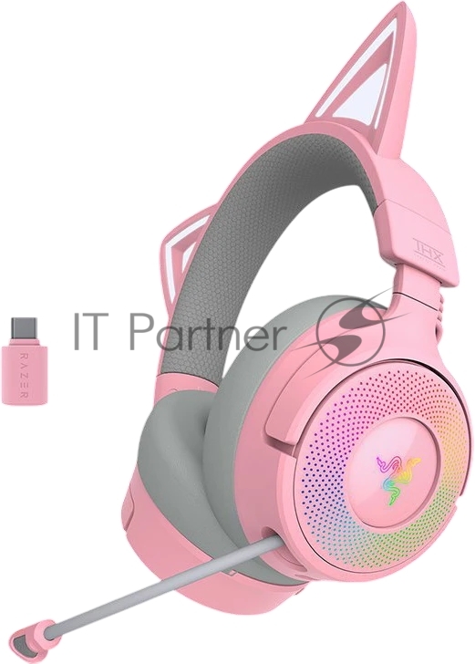 Гарнитура Razer Kraken Kitty V3 Pro Quartz розовый, беспроводная, bluetooth, до 70 ч, подсветка