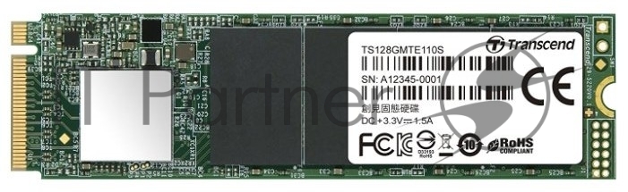 Накопитель SSD Transcend MTE110S, 128Gb, M.2 2280, PCIe 3.0 x4, NVMe, R/W 1600/400