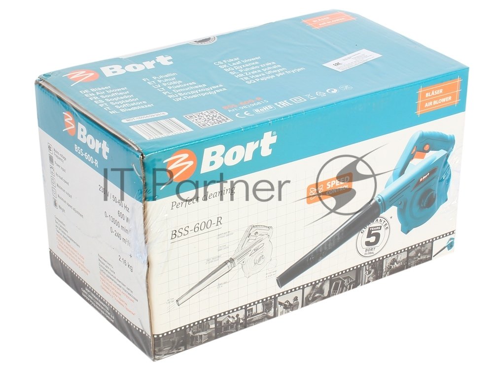Пылесос электрический Bort BSS-600-R (Воздуходувка) (600 Вт; воздуховка; регулировка скорости; 13000 об/мин; 240 м3/час; пылесборный мешок) 