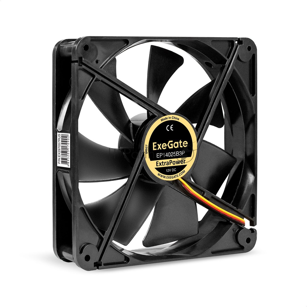 Exegate EX297057RUS Вентилятор 12В DC ExeGate ExtraSilent ES14025S3P (140x140x25 мм, Sleeve bearing (подшипник скольжения), 3pin, 1100RPM, 23dBA)