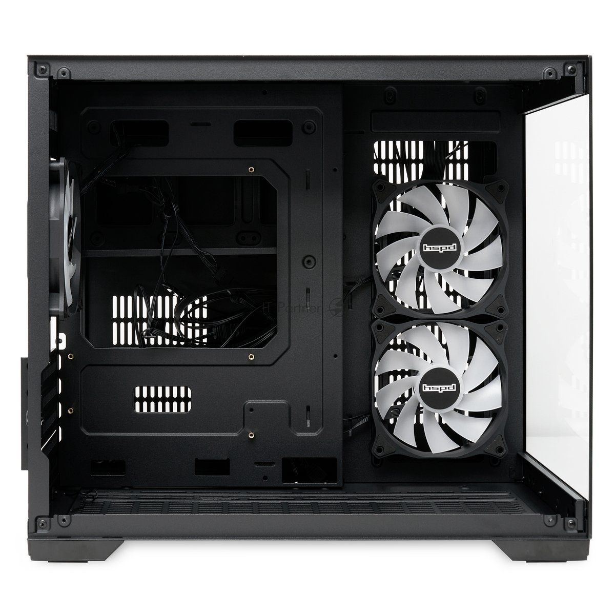 Компьютерный корпус HSPD F330, Panoramic Mini-tower, черный, TG, 0.5 SPCC, 3x120мм ARGB mATX, mITX 160/400/200мм 1x2.5", 2x3.5", 4xPCI 1xUSB-C 3.0, 2xUSB-A1.0 428x280x375мм