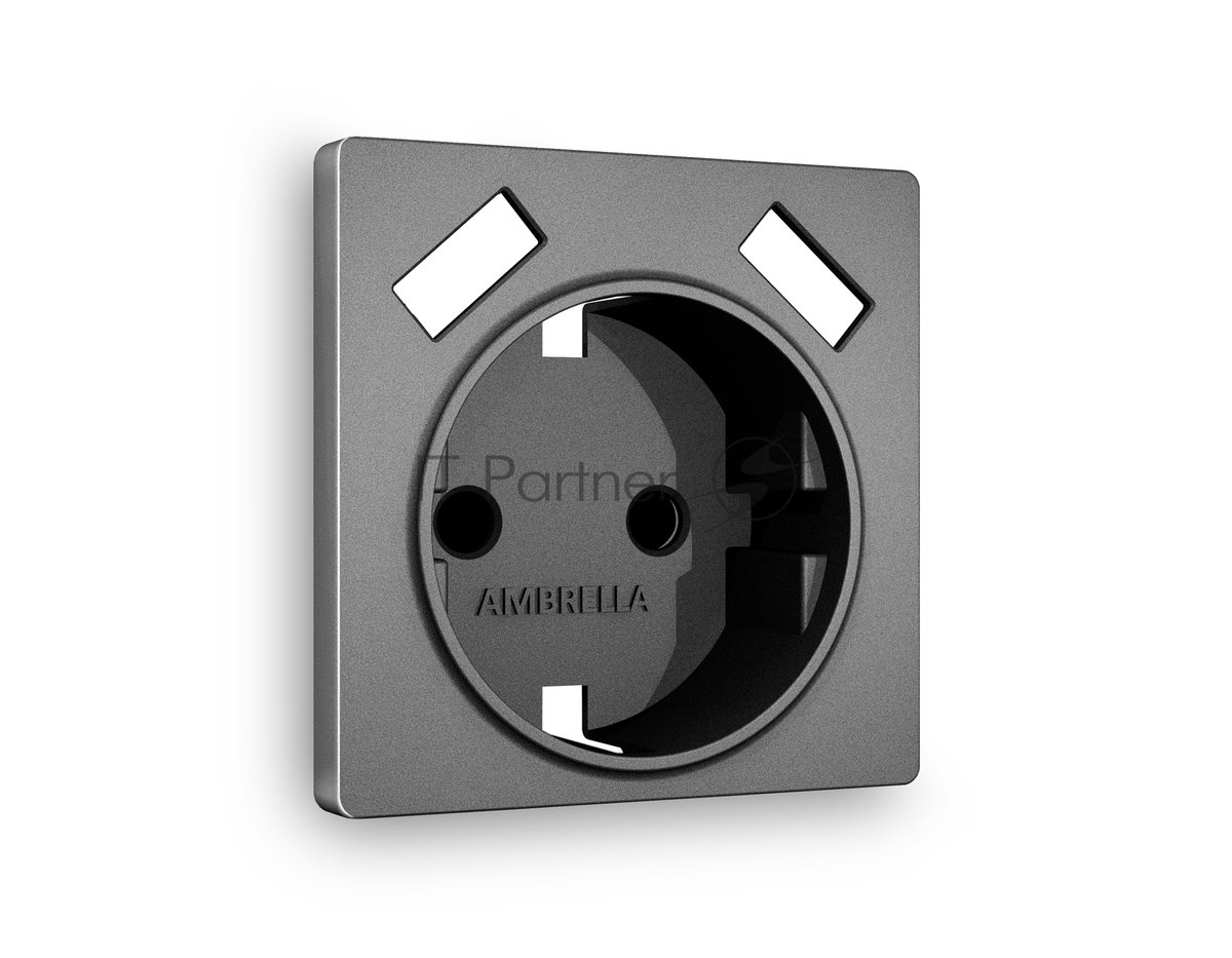 Ambrella AP6590 Лицевая панель ALFA (Антрацит серый) для электрической розетки с/з со шторками 2USB A+A QUANT AP6590