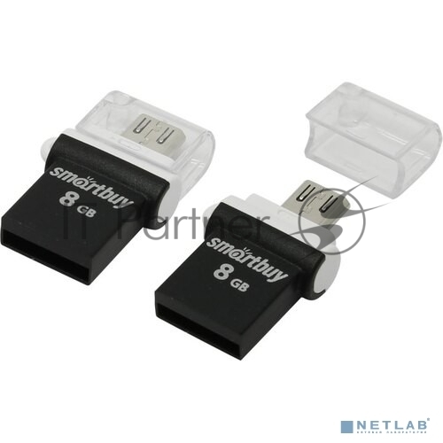 Флешка USB Smartbuy OTG POKO series black (SB8GBPO-K), 8Gb, USB 2.0/microUSB, R/W 25/15, черный
