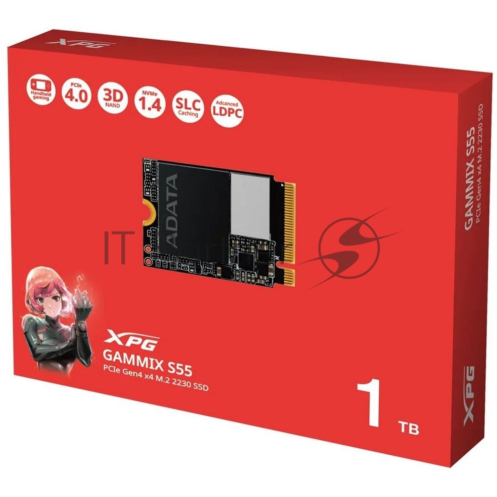 A-DATA SSD 1ТБ GAMMIX S55, M.2(22x30mm), NVMe, PCIe 4.0 x4, 3D NAND, R/W 5000/3700MB/s, IOPs -/-, TBW 250, DWPD 0.1