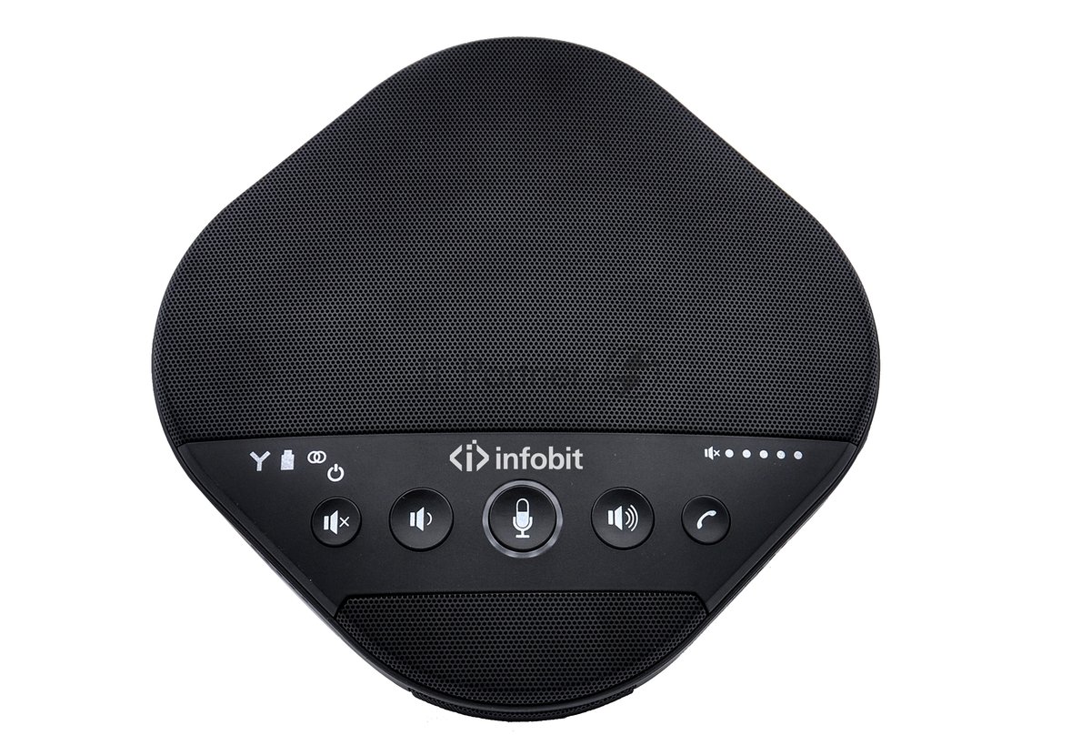Спикерфон Infobit [iSpeaker M600] Комплект беспроводных всенаправленных спикерфонов, 5,8G, 5-метровый захват на 360 градусов, можно объеденить в каскад до 2х штук. Для помещений до 100 квадратных метров и 30 человек.