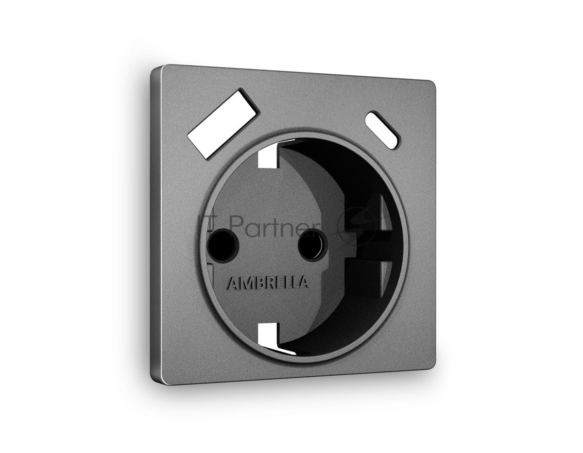 Ambrella AP6600 Лицевая панель ALFA (Антрацит серый) для электрической розетки с/з со шторками 2USB A+C QUANT AP6600