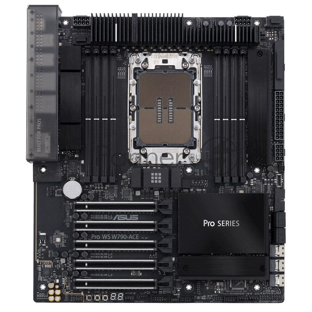 Материнская плата серверная ASUS Pro WS W790-ACE, LGA 4677, Intel W790, 8xDDR5, 4xSATA, 2xM.2, 5xPCIe 5.0 x16, 1xLAN 2.5Gb, 1xLAN 10Gb, 2xUSB 2.0 (9 pin), 1xUSB 3.2 Gen 1 (19 pin), 1xUSB 3.2 Gen 2x2 Type-C, 3.5 мм x5, SSI-CEB