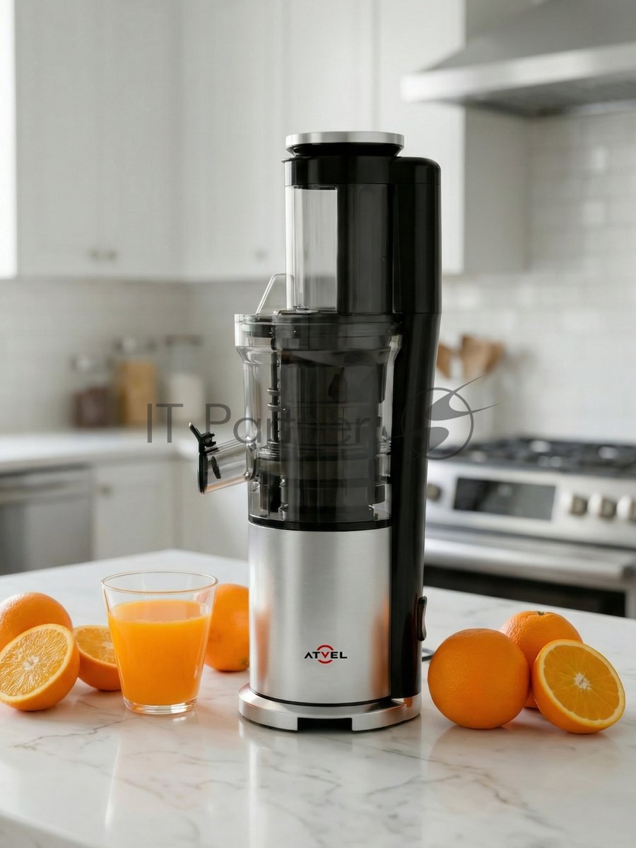 Соковыжималка Atvel PowerTwist J7 серый, шнековая вертикальная, 180 Вт, 700 мл, электронное, реверс