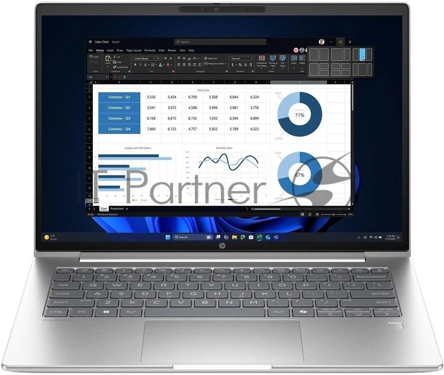 Ноутбук HP ProBook 4 G1i/14"/IPS/Intel Core i5 1334U/16Gb/512Gb SSD/Intel Iris Xe graphics/Windows 11 Pro/серебристый/1.39kg