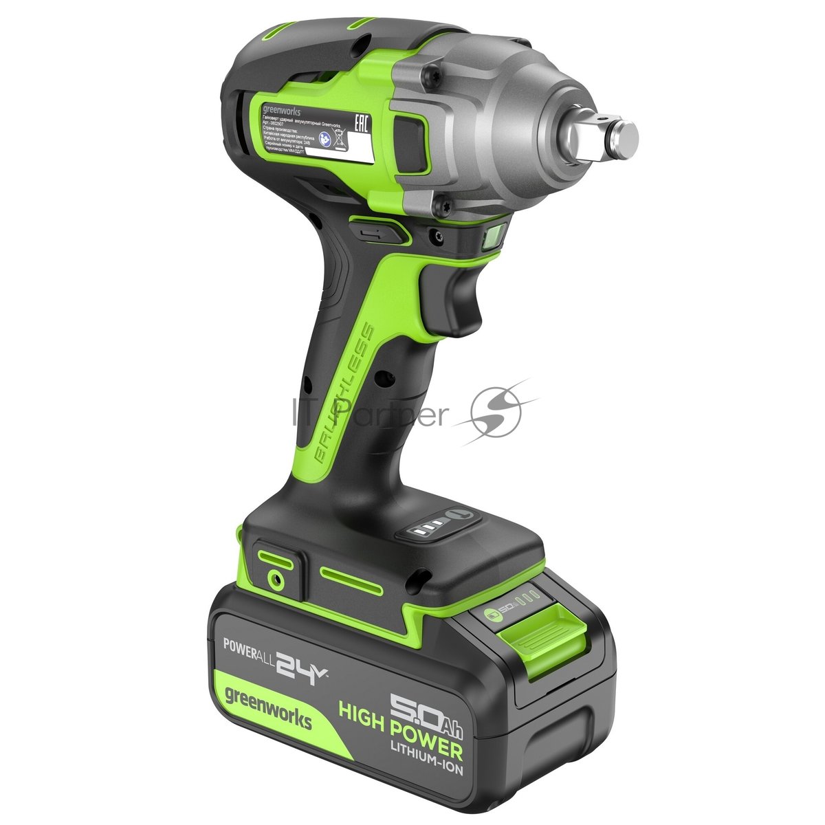 Гайковерт Greenworks GD24IW400 аккум. патрон:квад.1/2" (3802907CUG)