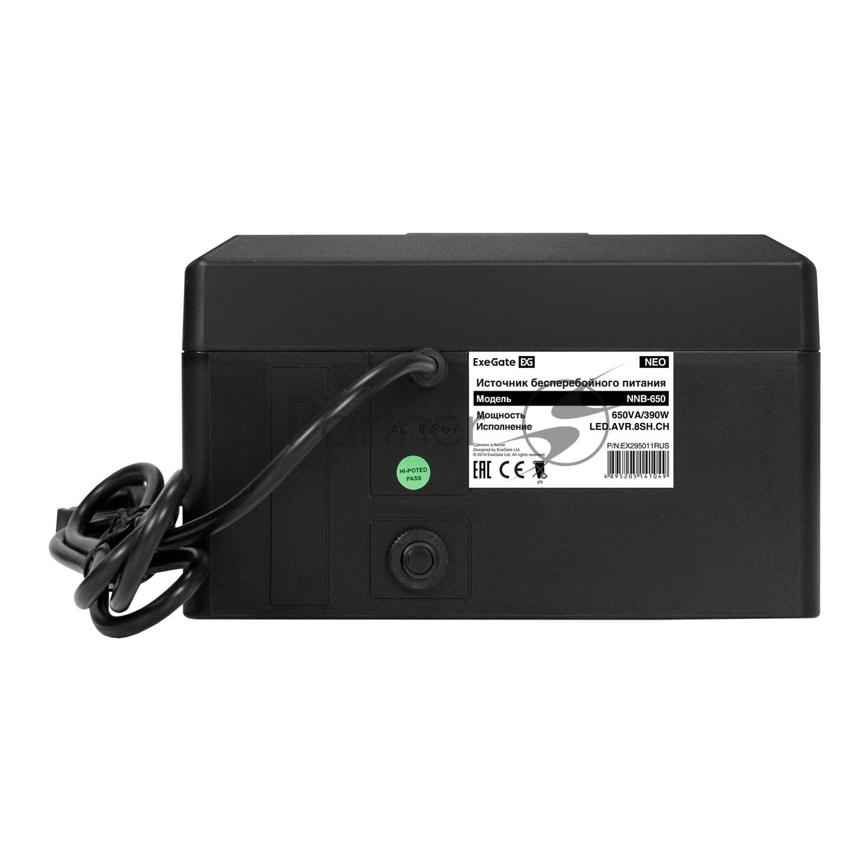 Источник бесперебойного питания ExeGate NEO NNB-650.LED.AVR.8SH.CH 650VA/390W, LED, AVR, 8*Schuko, 4*USB-порта для зарядки, черный