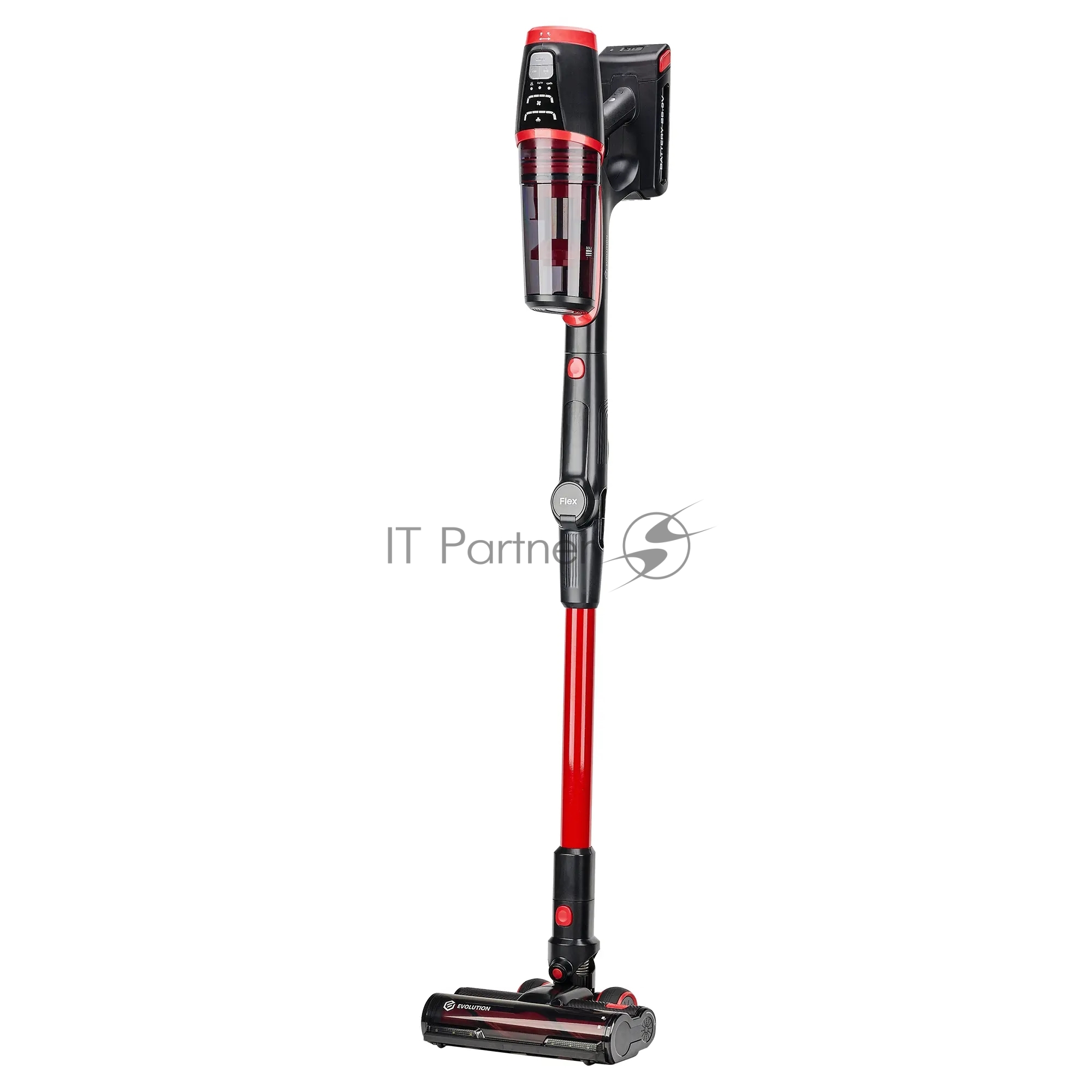 Пылесос вертикальный EVOLUTION Smart Clean VCF2212M черный/красный, питание от аккумулятора, 380 Вт, уборка сухая, пылесборник 0.4 л