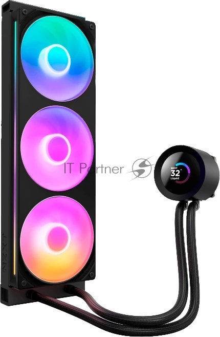 Система жидкостного охлаждения для ПК/ Water Cooling System NZXT Kraken Plus 360 RGB V2 (260W, 360mm, LED temp., Black, RGB/ Fans: 3x120mm, 75.05CFM, 31.9dBA, 2400RPM/ Pump height 55.97mm, 2800RPM, Rad thickness 27mm/ S: 1851, 1700, 1200, 115X, AM5, AM4)