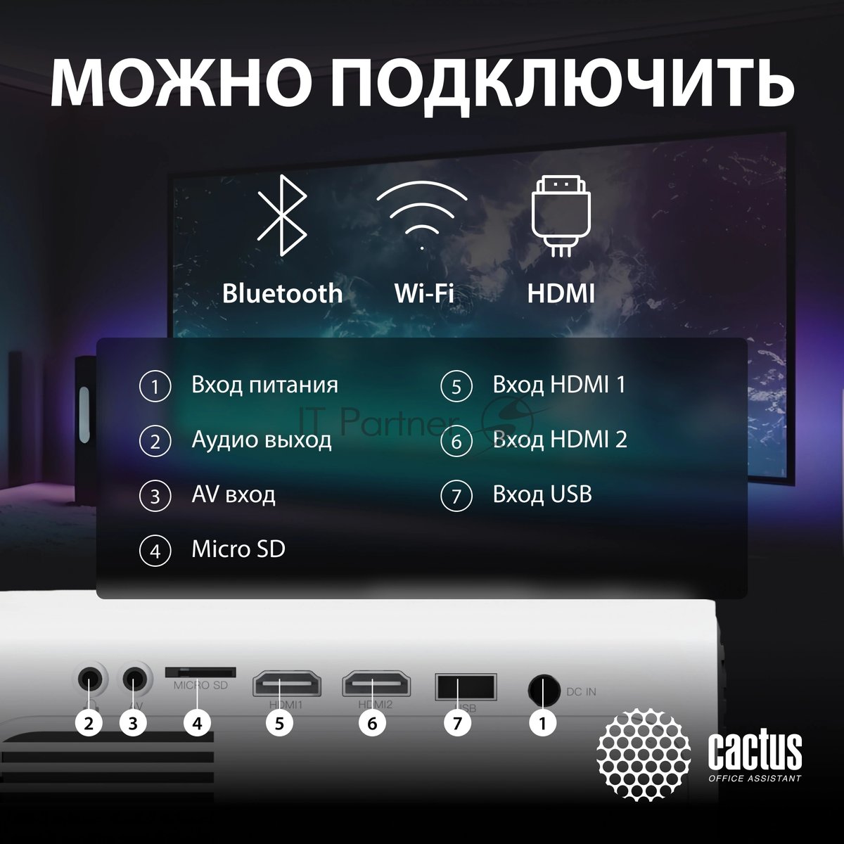 Проектор Cactus CS-PRM.07WT.Full HD LCD 3200Lm LS 320Lm ANSI (1920x1080) 1500:1 ресурс лампы:30000часов 1xUSB typeA 3xHDMI 1.16кг