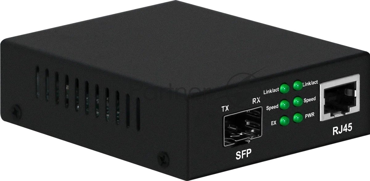 Медиаконвертер Gigabit Ethernet, SFP 1000Мбит/c, RJ45 10/100/1000Мбит/c, поддержка LFP. Металлический корпус. БП DC12V(1A) в комплекте. Размеры (ШхВхГ): 70x25x95мм. Вес: 0,2кг. Рабочая температура: -10…+55°С. Совместим с шасси NS-MCB-14.