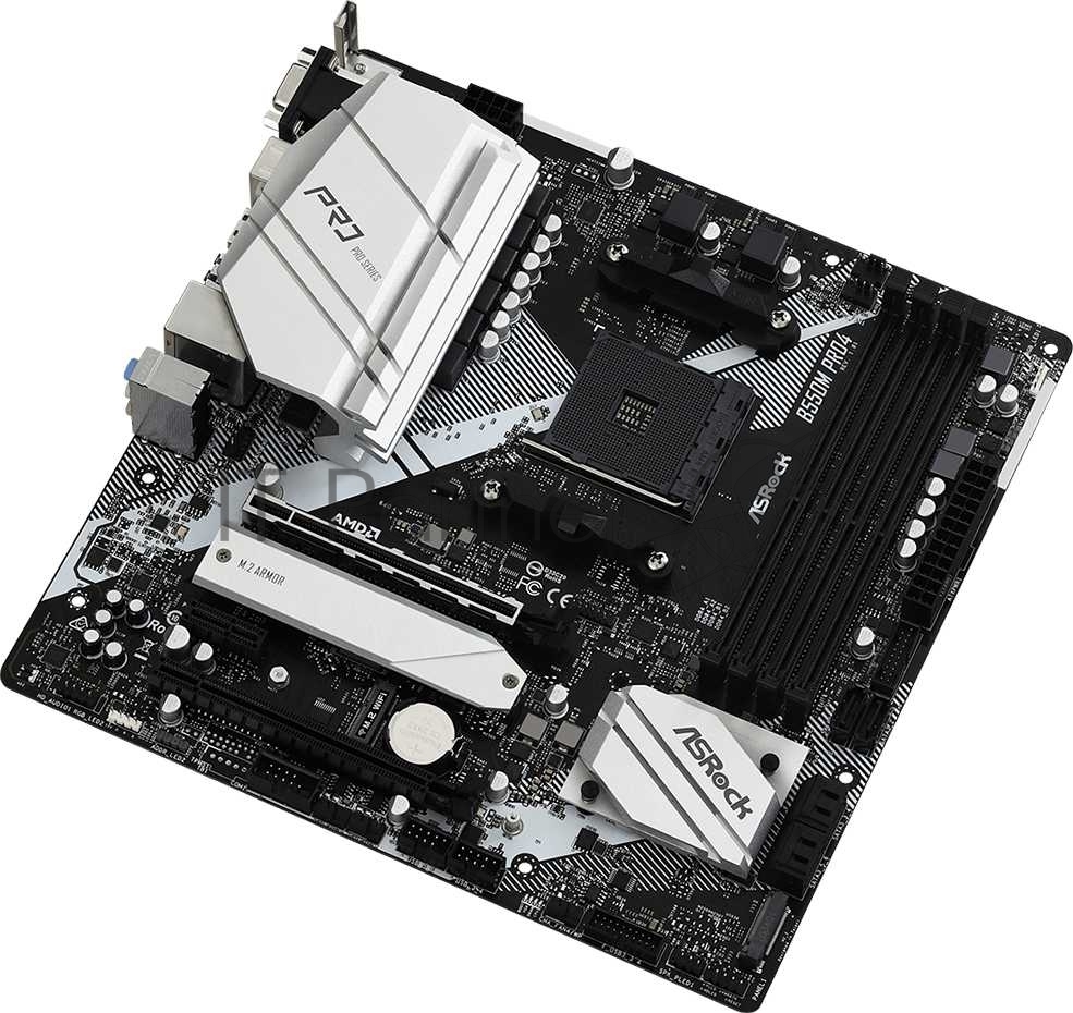 Материнская плата ASRock B550M Pro4, AM4, AMD B550, 4xDDR4, 6xSATA, 2xM.2, 1xPCI-E 3.0 x16, 1xPCI-E 4.0 x16, 1xDisplayPort, 1xHDMI, 1xVGA, 1x 1Gb LAN, 3x3.5 мм, 7.1, microATX