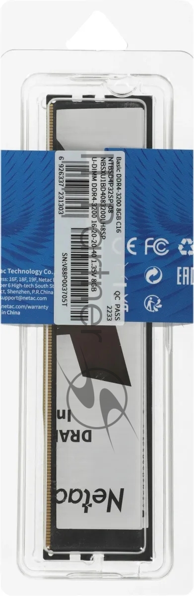 Оперативная память NETAC Basic, DDR4, 8GB (1x8GB), 3200MHz, CL22, DIMM
