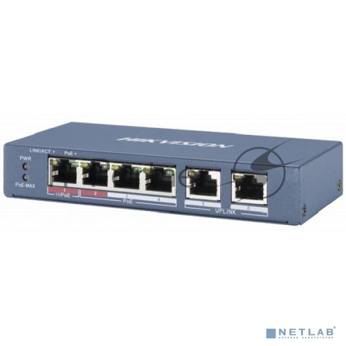 Коммутатор Hikvision DS-3E0106P-E/M 6x100Mb 4PoE+ 35W неуправляемый