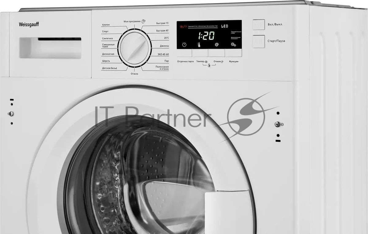 Стиральная машина встраиваемая Weissgauff WMI 6147 Inverter Steam белый, загрузка фронтальная 7 кг, 1400 об/мин, класс A+++