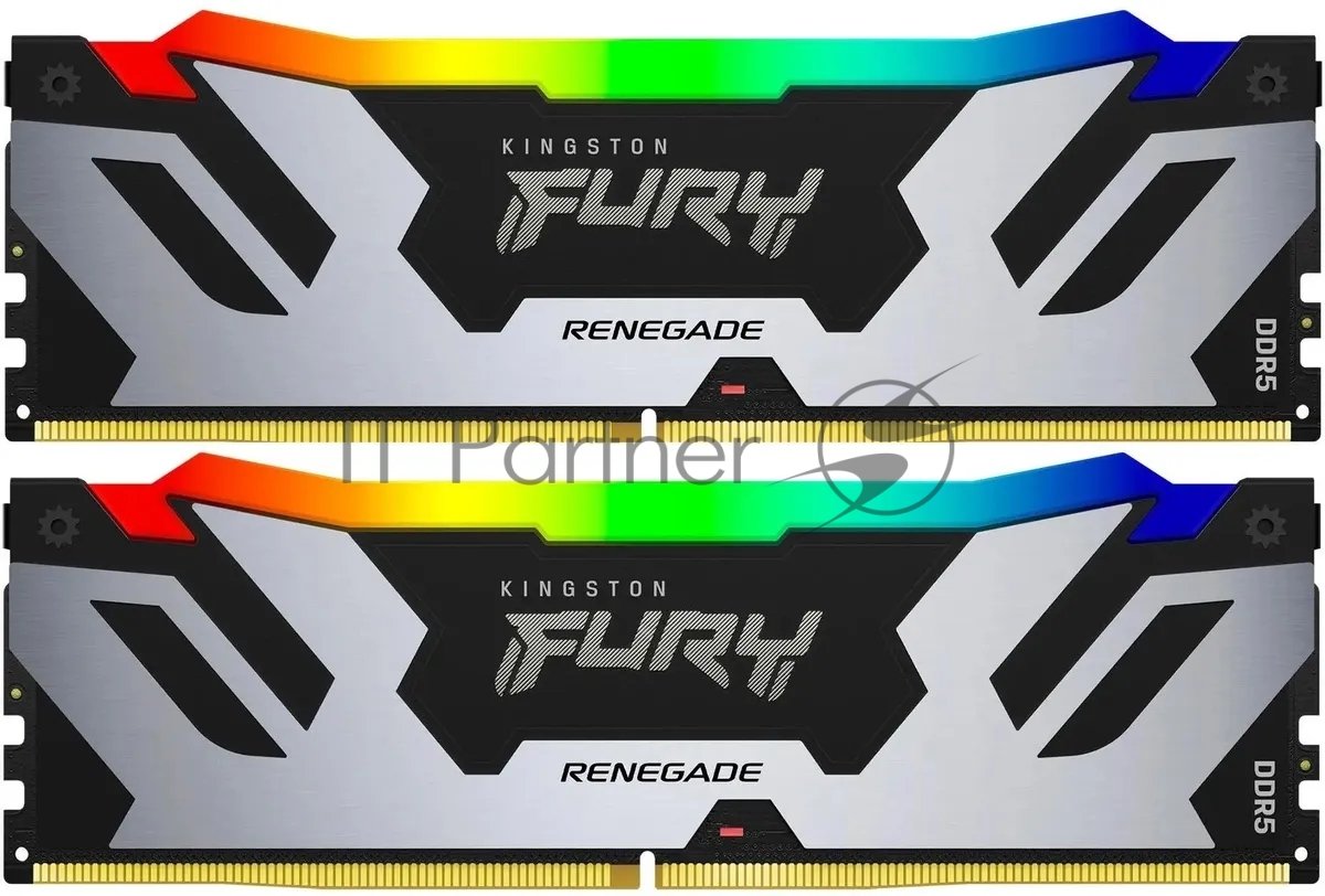 Оперативная память Kingston Fury Renegade, DDR5, 32Gb (2x16GB), 7600MHz, CL38, DIMM, с радиатором, RGB, серебристый/черный