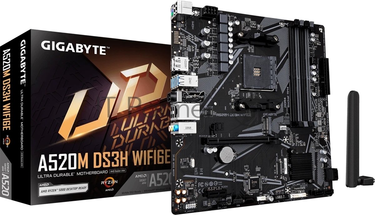 Материнская плата Gigabyte A520M DS3H WIFI6E, AM4, AMD A520, 4xDDR4, 4xSATA, 1xM.2, 1xPCIe 3.0 x16, 1xPCIe 3.0 x1, 1xHDMI, 1xDP, 1x1Gb LAN, Wi-Fi 6E, Bluetooth 5.3, 4xUSB-A 5Gbps, 4xUSB-A 2.0, 1xPS/2, 3x3.5 мм, 7.1, mATX