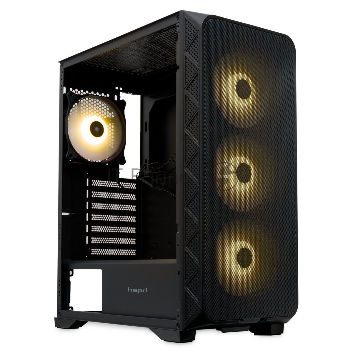 Компьютерный корпус HSPD M521, Mesh Mid Tower, черный, slide TG, 0.45 SPCC, 4x120мм ARGb ATX, mATX, mITX 160/330/184мм 2x2.5", -, 7xPCI 2xUSB-A 3.0, 1xUSB-A 1.0 390x200x449мм