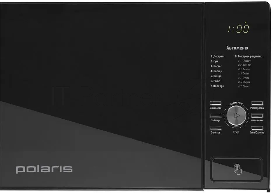 Микроволновая печь Polaris PMO 2303D RUS черный, 23 л, 900 Вт, переключатели- кнопки, поворотный механизм