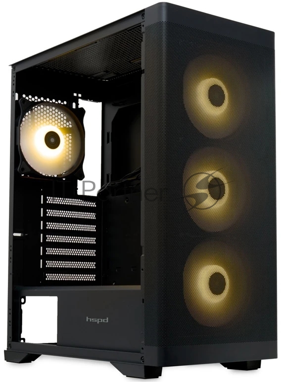 Компьютерный корпус HSPD M520, Mesh Mid Tower, черный, slide TG, 0.45 SPCC, 4x120мм ARGb ATX, mATX, mITX 160/330/184мм 2x2.5", -, 7xPCI 2xUSB-A 3.0, 1xUSB-A 1.0 390x200x449мм
