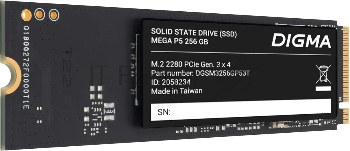 Накопитель SSD Digma Mega P5 DGSM3256GP53T, 256Gb, PCIe 3.0 x4, M.2 2280, NVMe, R/W 2900/1200