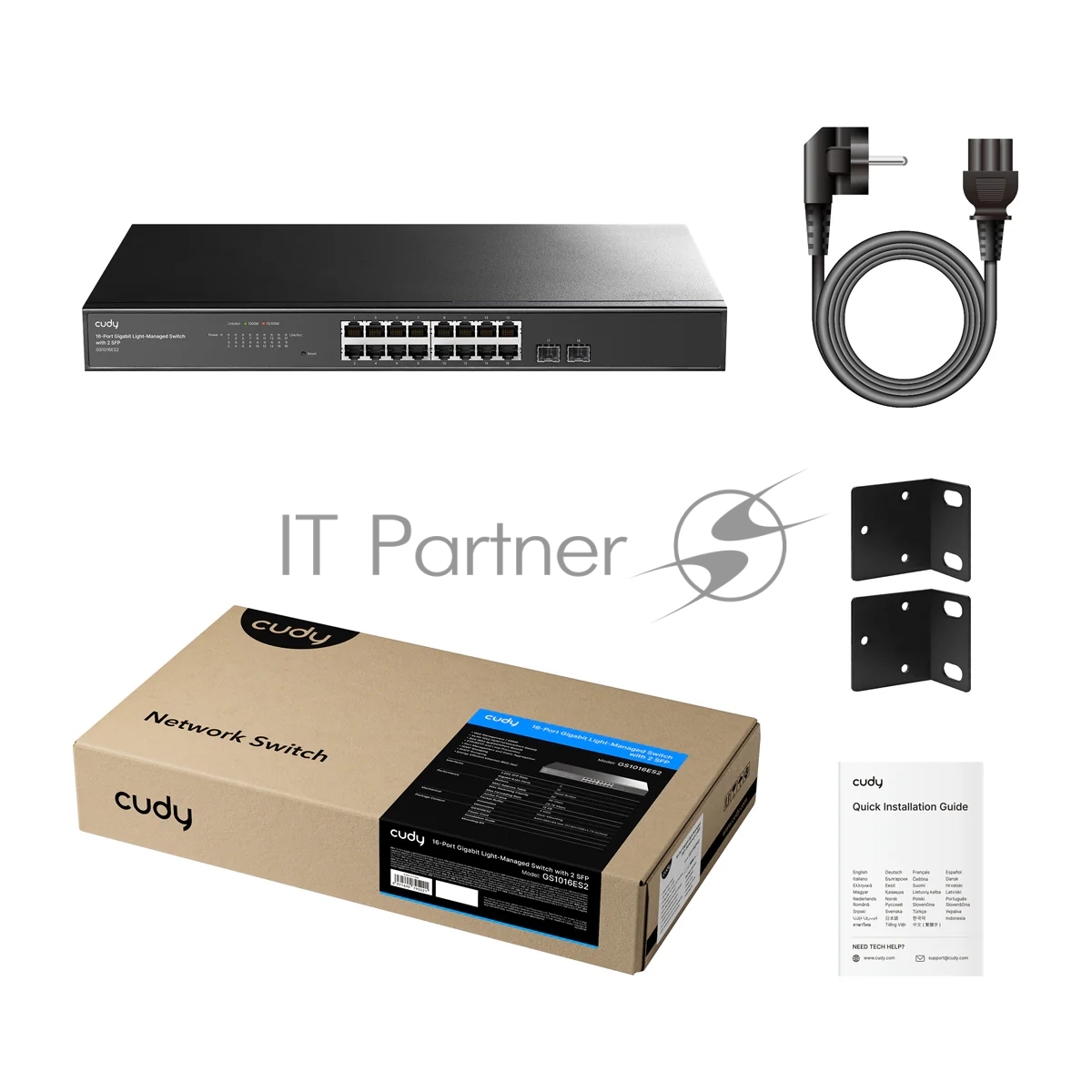 Коммутатор CUDY GS1016ES2, 16×1 Гбит/с + 2×1 Гбит/с SFP, настраиваемый