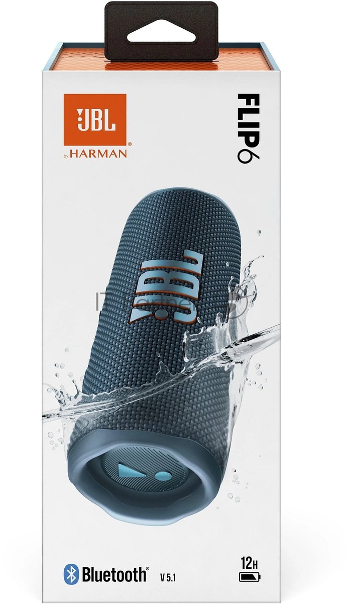 Портативная акустика JBL Flip 6 синий, Bluetooth 5.1, время воспроизведения 12 ч, емкость аккумулятора 4800 mAh, время заряда 2,5 ч, синий