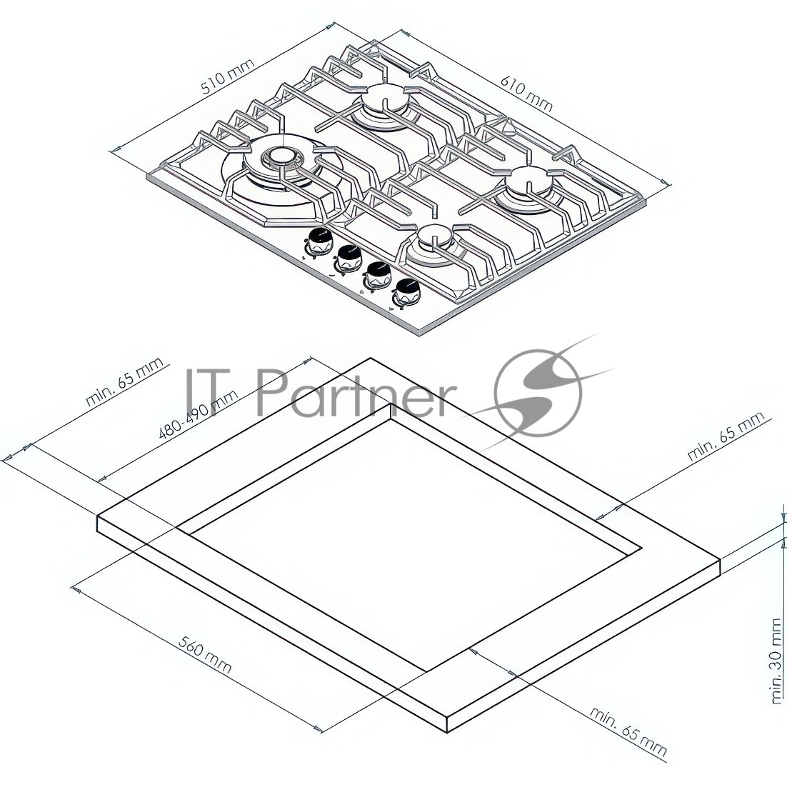 Варочная поверхность Kuppersberg FS 610 W Bronze, газ, Classic, 61 см, автоматический электроподжиг, газ-контроль, SABAF конфорки, чугунные решетки, цвет белый, цвет фурнитуры бронзовый