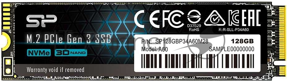 Накопитель SSD Silicon Power P34A60, 128Gb, PCIe 3.0 x4, M.2 2280, NVMe, R/W 2200/1600