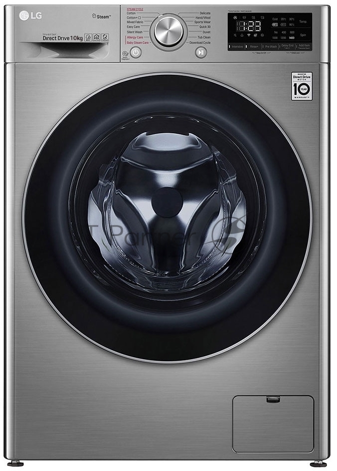 Стиральная машина LG F4V5RYP2T серебристая, загрузка фронтальная 10 кг, 1400 об/мин, класс B