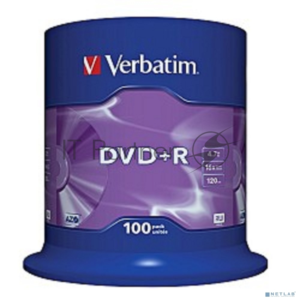 Диски Verbatim 43551, DVD+R, 4.7GB, 16x, 100 шт, Cake Box