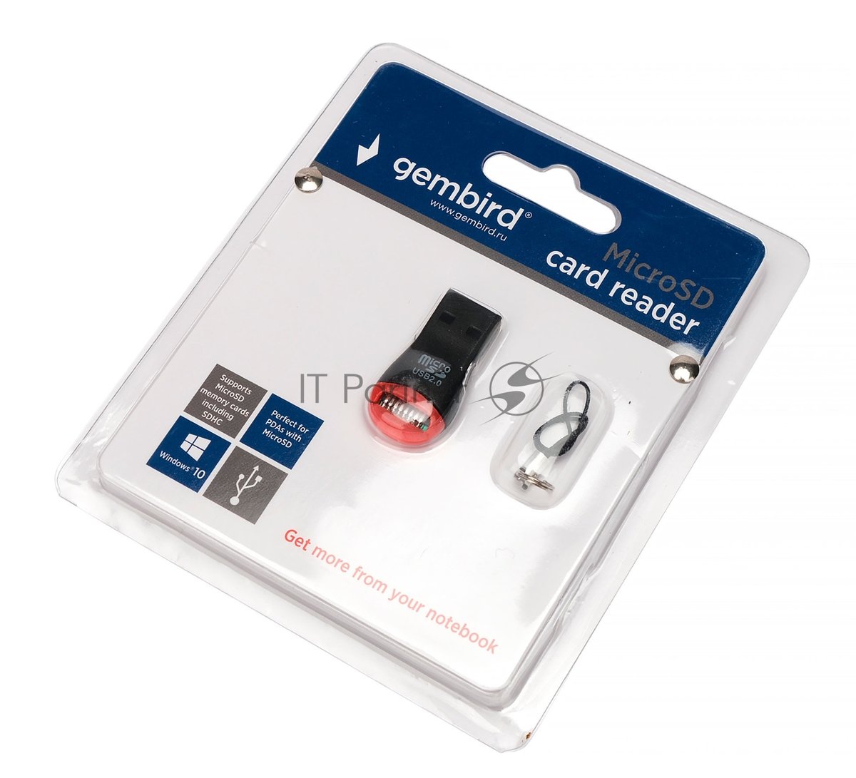 Кард-ридер Gembird FD2-MSD-1/черный-красный/Micro SD/SDHC/USB 2.0/пластик