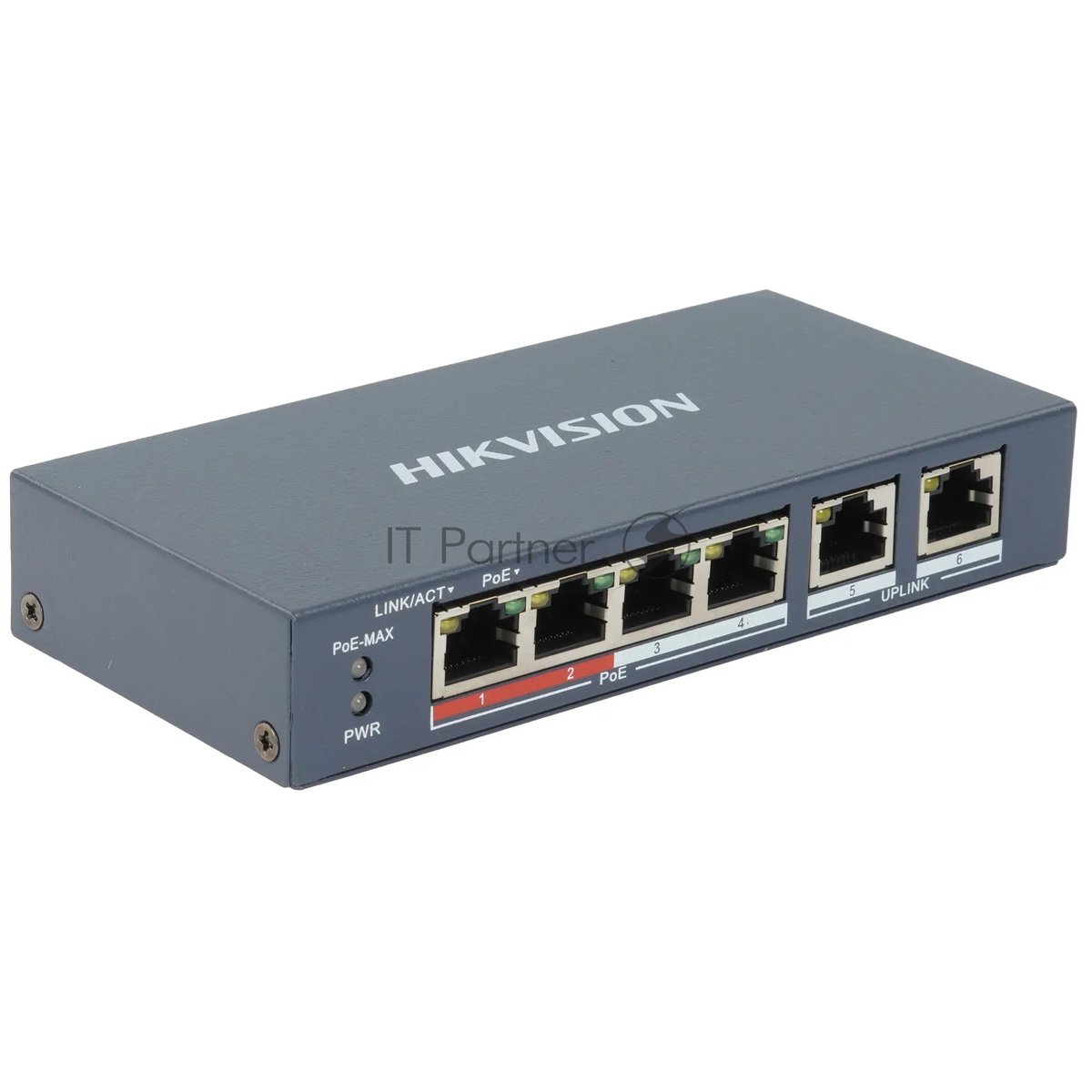 DS-3E0106P-E/M(B) - Коммутатор, Hikvision, DS-3E0106P-E/M(B), Неуправляемый, 4 x 10/100 Mbps, РоЕ 802.3af/at 45W, 2 x 10/100 Mbps RJ45, Настольный, Long Range Ports 1 to 4: up to 300 m.