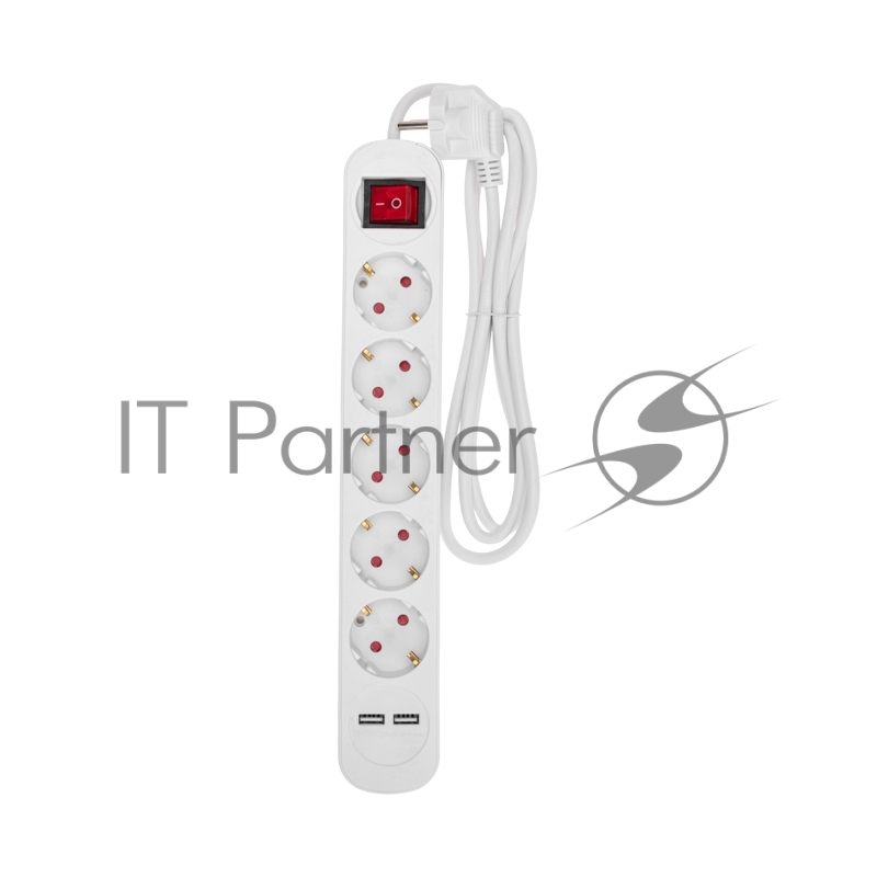 Rexant  13-4034 Удлинитель STANDARD 5 гнезд, 1,5м, 3х1,0мм?, с/з, с выключателем, 2 USB, белый 