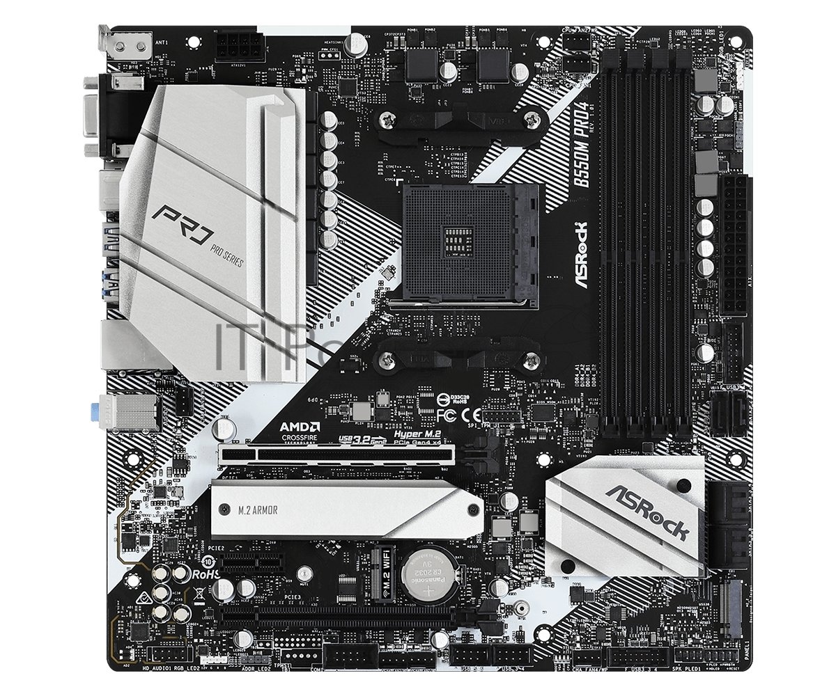 Материнская плата ASRock B550M Pro4, AM4, AMD B550, 4xDDR4, 6xSATA, 2xM.2, 1xPCI-E 3.0 x16, 1xPCI-E 4.0 x16, 1xDisplayPort, 1xHDMI, 1xVGA, 1x 1Gb LAN, 3x3.5 мм, 7.1, microATX