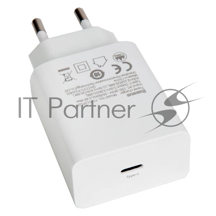 Сетевое зарядное устройство BASEUS Speed Mini, один порт Type-C, 20W, 5V, 3.0A, белый