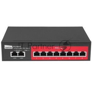 Коммутатор Netis ST110GHPDI-2G-130, 8×100 Мбит/с PoE+ + 2×1 Гбит/с, неуправляемый