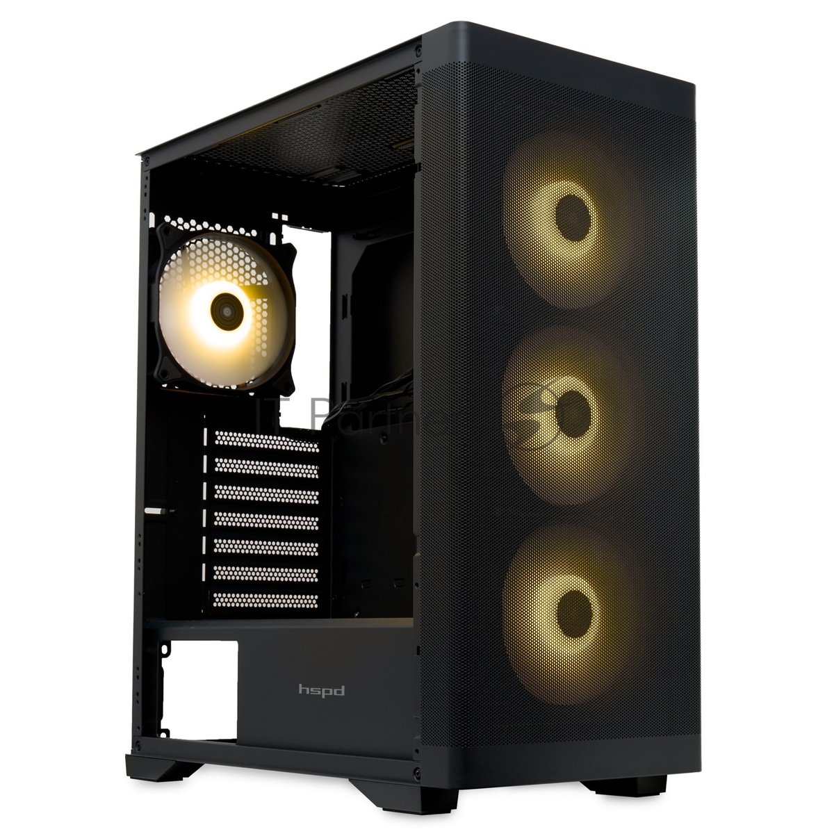 Компьютерный корпус HSPD M520, Mesh Mid Tower, черный, slide TG, 0.45 SPCC, 4x120мм ARGb ATX, mATX, mITX 160/330/184мм 2x2.5", -, 7xPCI 2xUSB-A 3.0, 1xUSB-A 1.0 390x200x449мм