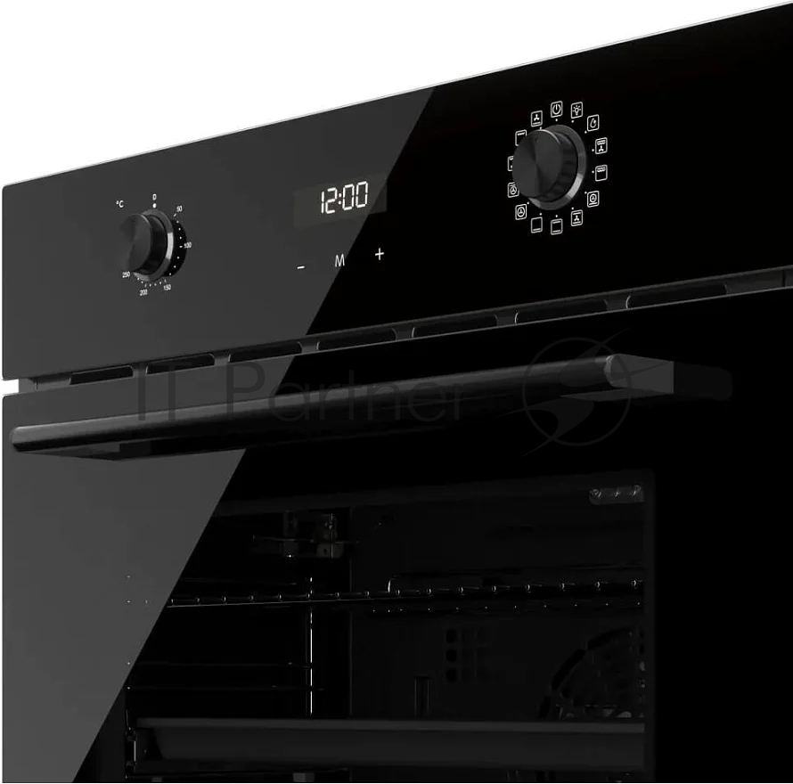 Встраиваемый духовой шкаф Kuppersberg HO 677 B, High-Tech, объем 70 л, 13 режимов, электронное управление (утапливаемые переключатели, аналоговый дисплей), телескопические направляющие на одном уровне, максимальная температура 300 градусов, 2 стекла в дверце, черный