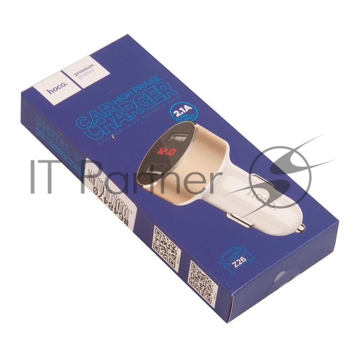 Автомобильное зарядное устройство HOCO z26 high praise dual port car charger with digital display, белый