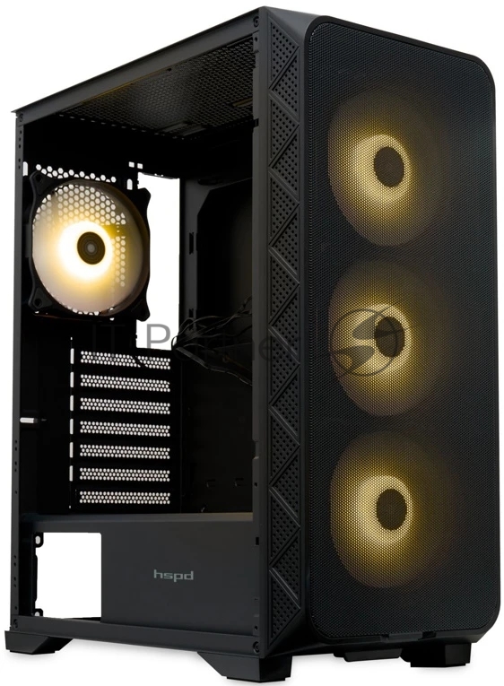 Компьютерный корпус HSPD M521, Mesh Mid Tower, черный, slide TG, 0.45 SPCC, 4x120мм ARGb ATX, mATX, mITX 160/330/184мм 2x2.5", -, 7xPCI 2xUSB-A 3.0, 1xUSB-A 1.0 390x200x449мм