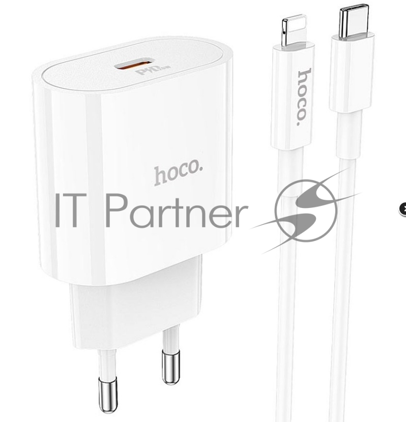 Блок питания (сетевой адаптер) HOCO C94A Metro 1xUSB-C с кабелем Type-C-Lightning, 3.0A, 20W, белый
