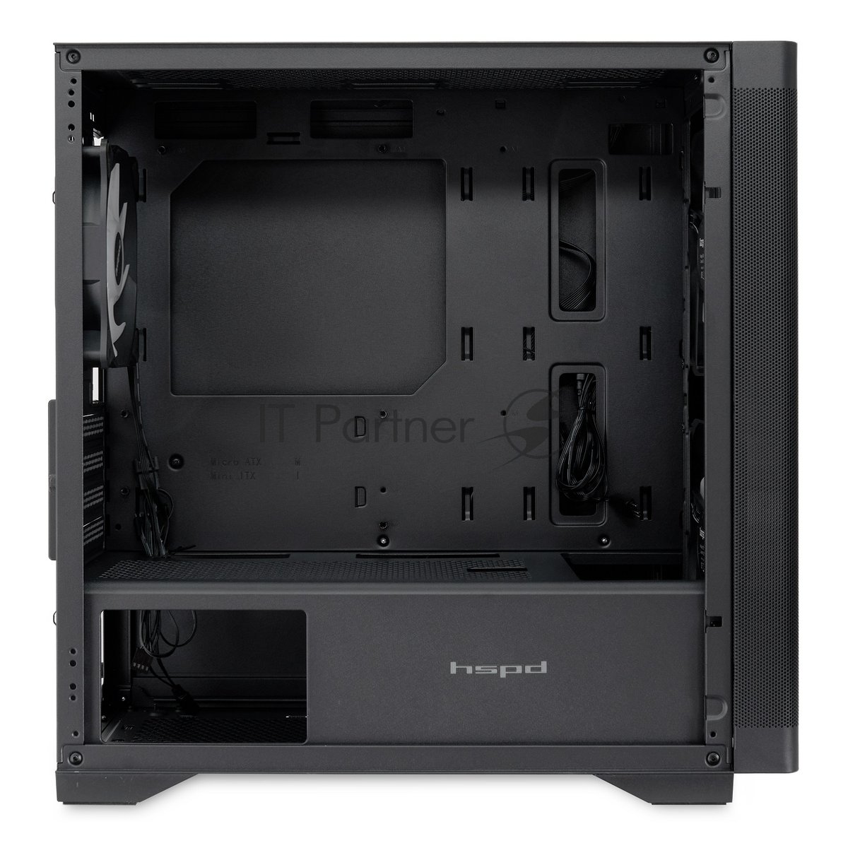 Компьютерный корпус без блока питания HSPD M320, Mesh Mini-tower, черный, slide TG, 0.45 SPCC, 2x140мм ARGb+1x120мм ARGb mATX, mITX 160/340/184мм 2x2.5", 2x3.5", 4xPCI 2xUSB-A 3.0, 1xUSB-A 1.0 390x200x385мм
